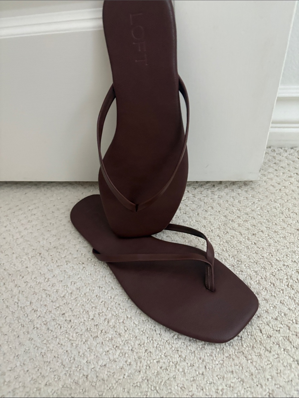 LOFT Brown Minimal Square-Toe Thong Sandals
